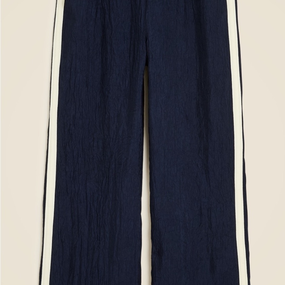 NWT J. Crew Navy Blue Stratus side-stripe Pant in textured satin